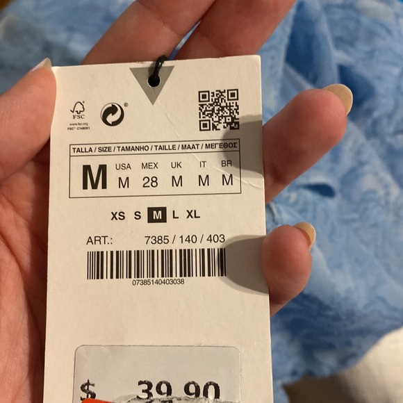 NWT Zara Blue Puff Sleeve Top Blouse Medium - Picture 9 of 9